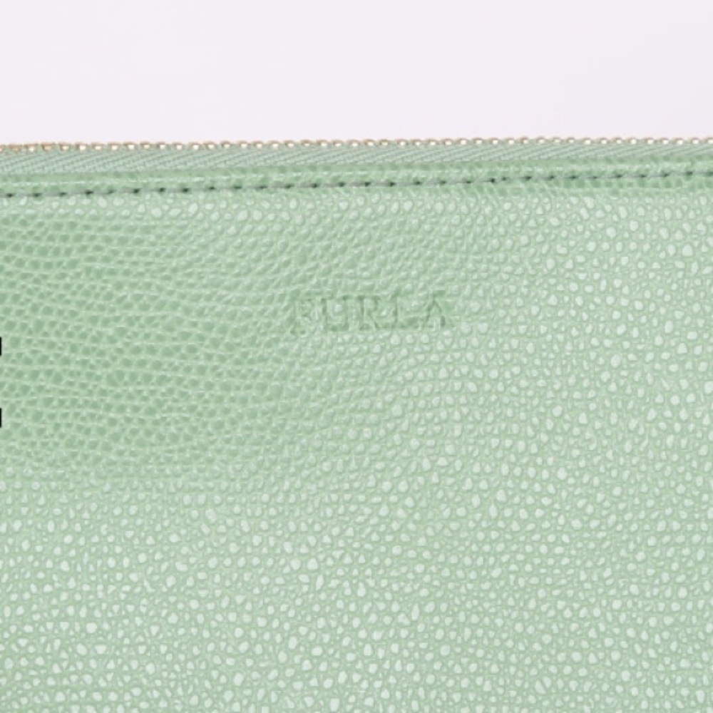 Furla Saffiano Leather Pouch in mint green seafoam